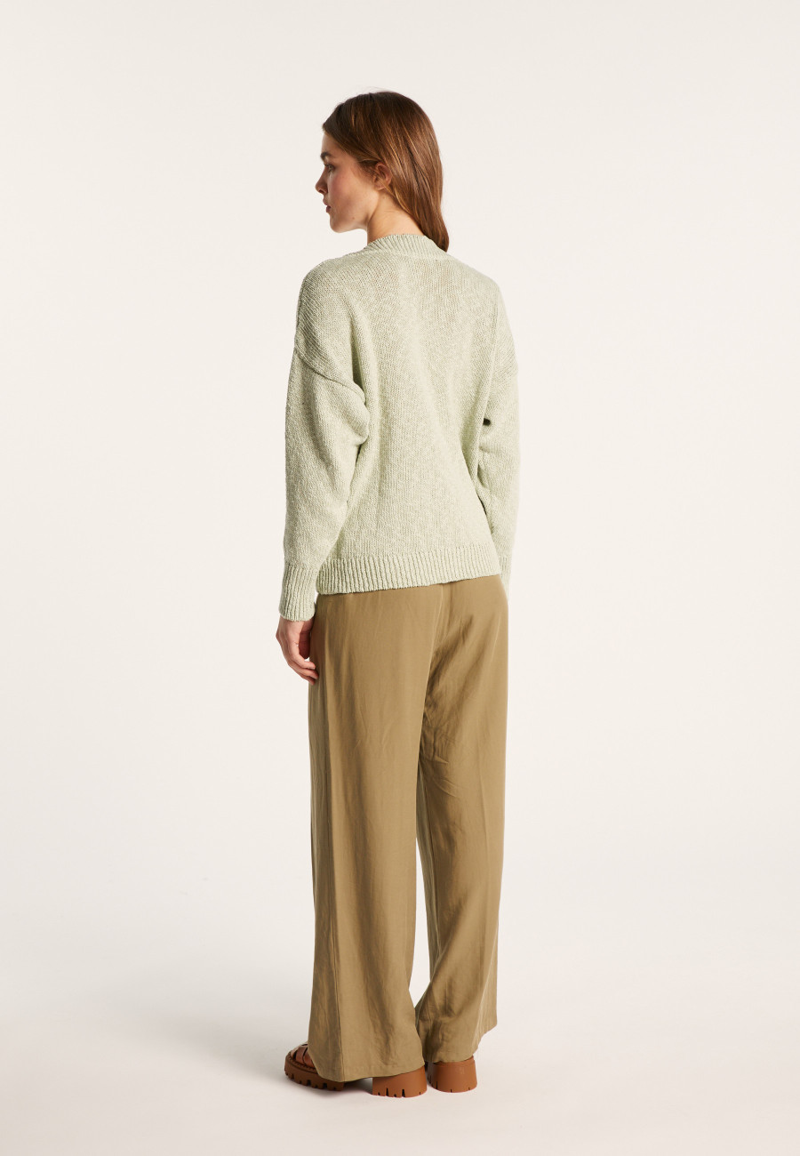 Cardigan decote em V de algodão e linho - Nais