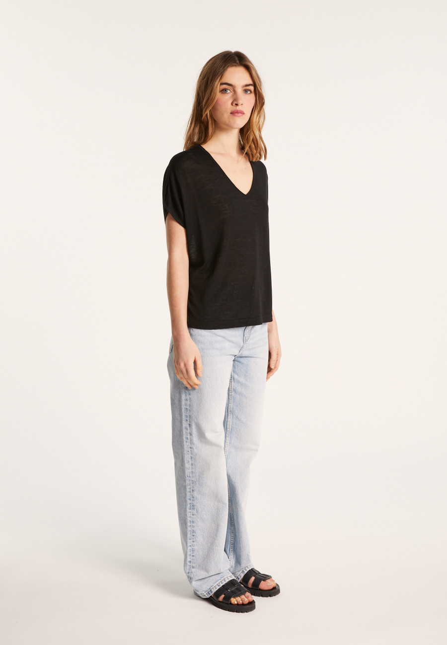T-shirt col V en lin flammé - Larra