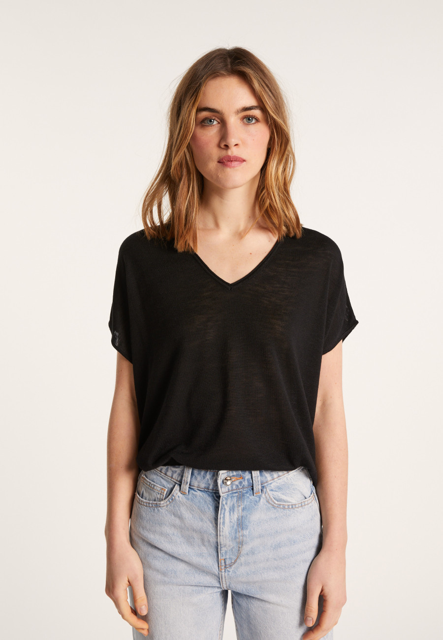 Flamed linen V-neck loose T-shirt - Marra