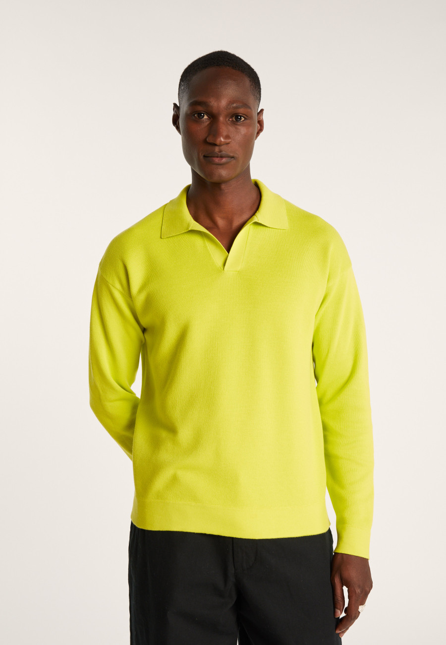 Polo manches longues coton et lin flammé - Ido