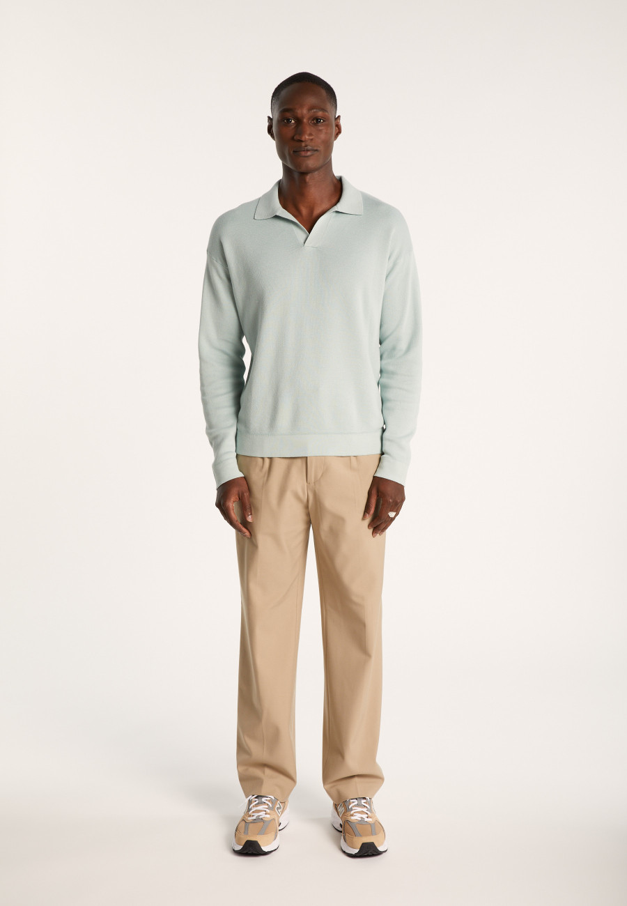 Long-sleeved polo shirt in flamed cotton and linen - Ido