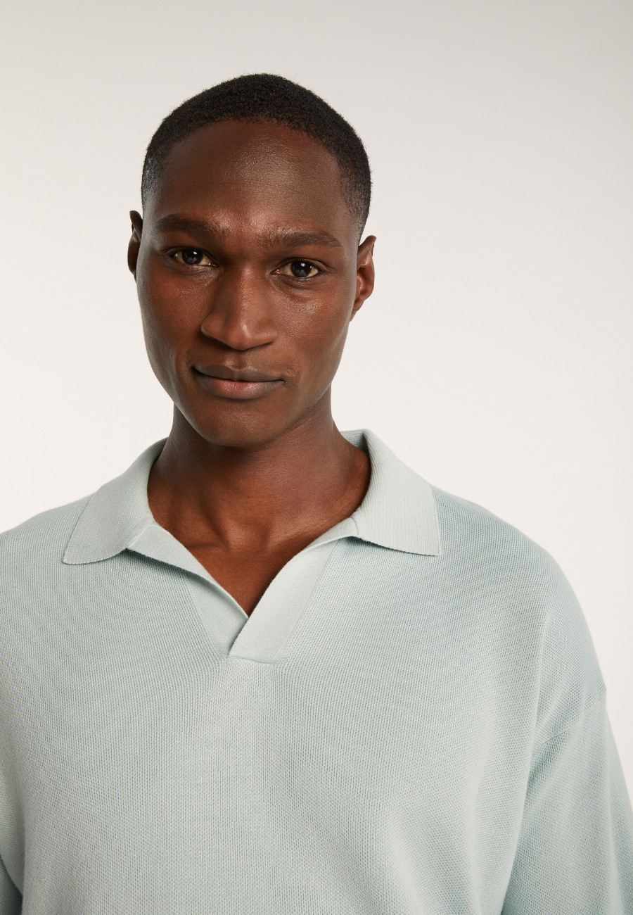 Long-sleeved polo shirt in flamed cotton and linen - Ido