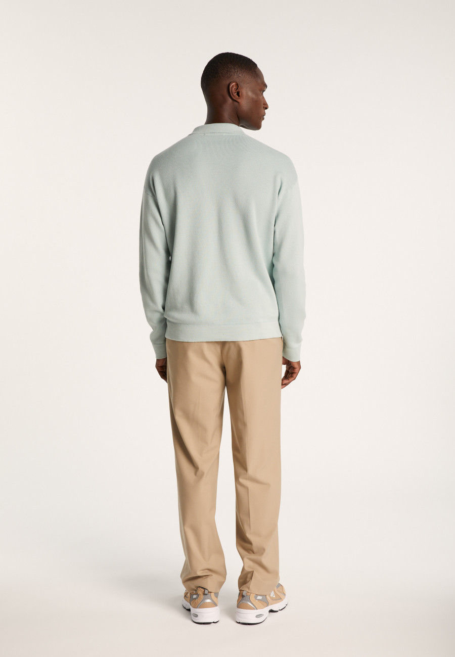 Long-sleeved polo shirt in flamed cotton and linen - Ido