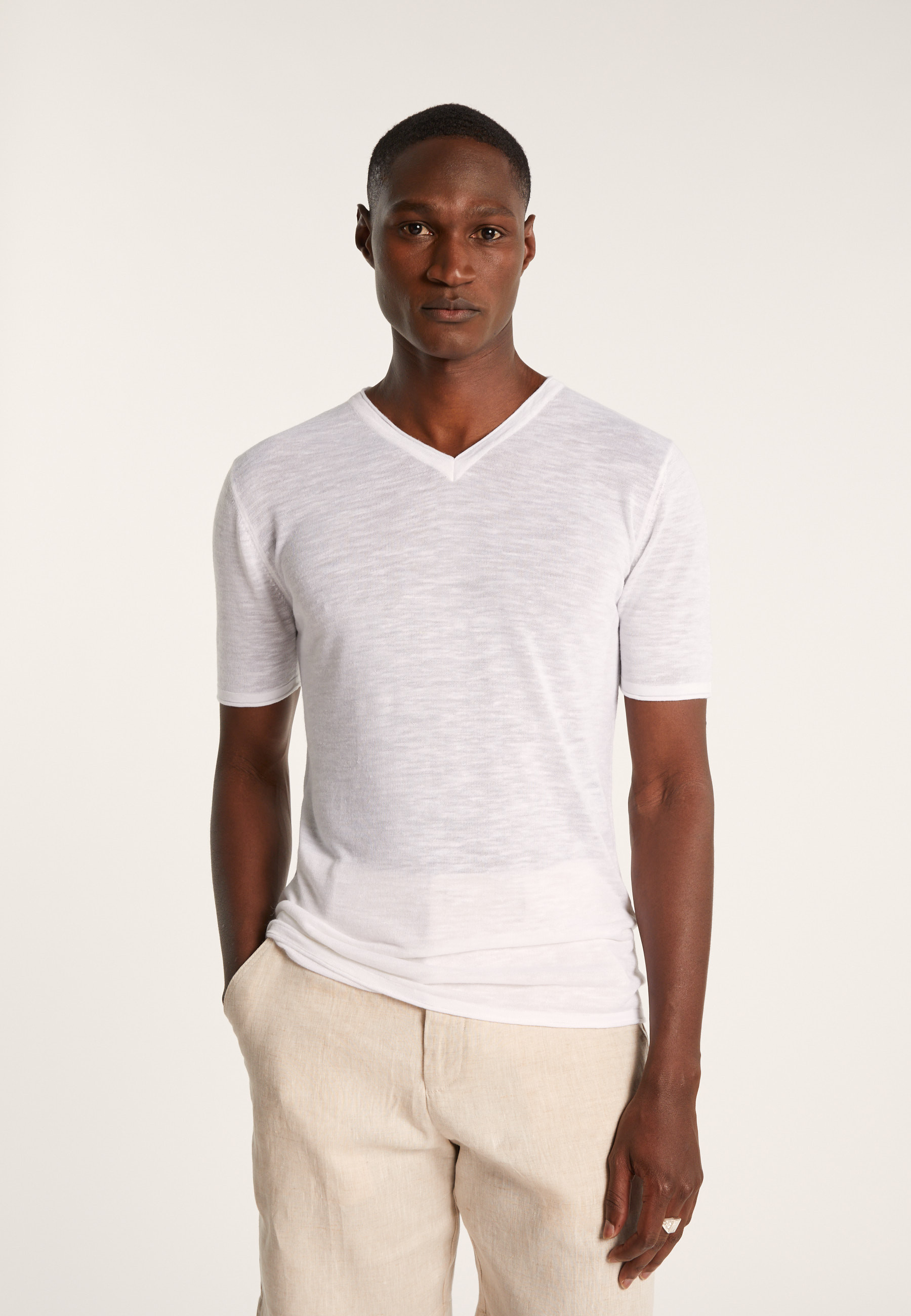 T-shirt col V en lin flammé - Reuben