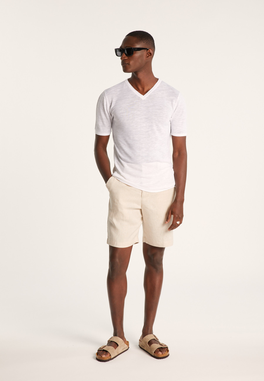 V-neck T-shirt in flamed linen - Reuben