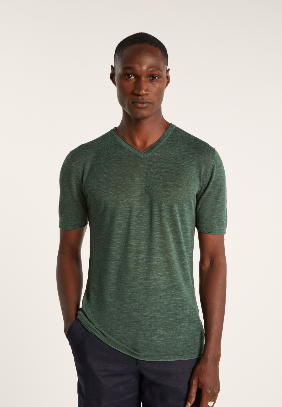 V-neck T-shirt in flamed linen - Reuben