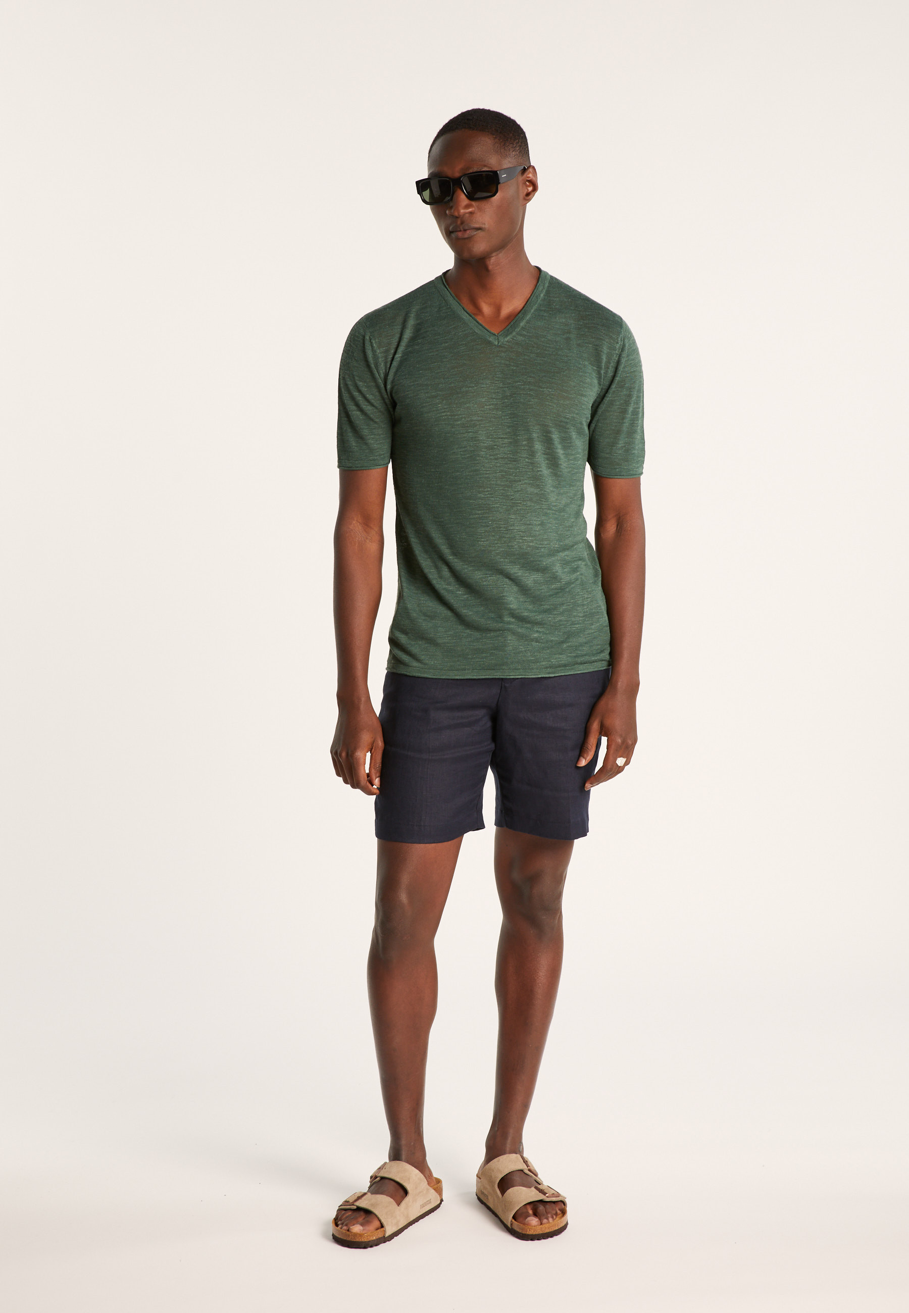 T-shirt col V en lin flammé - Reuben