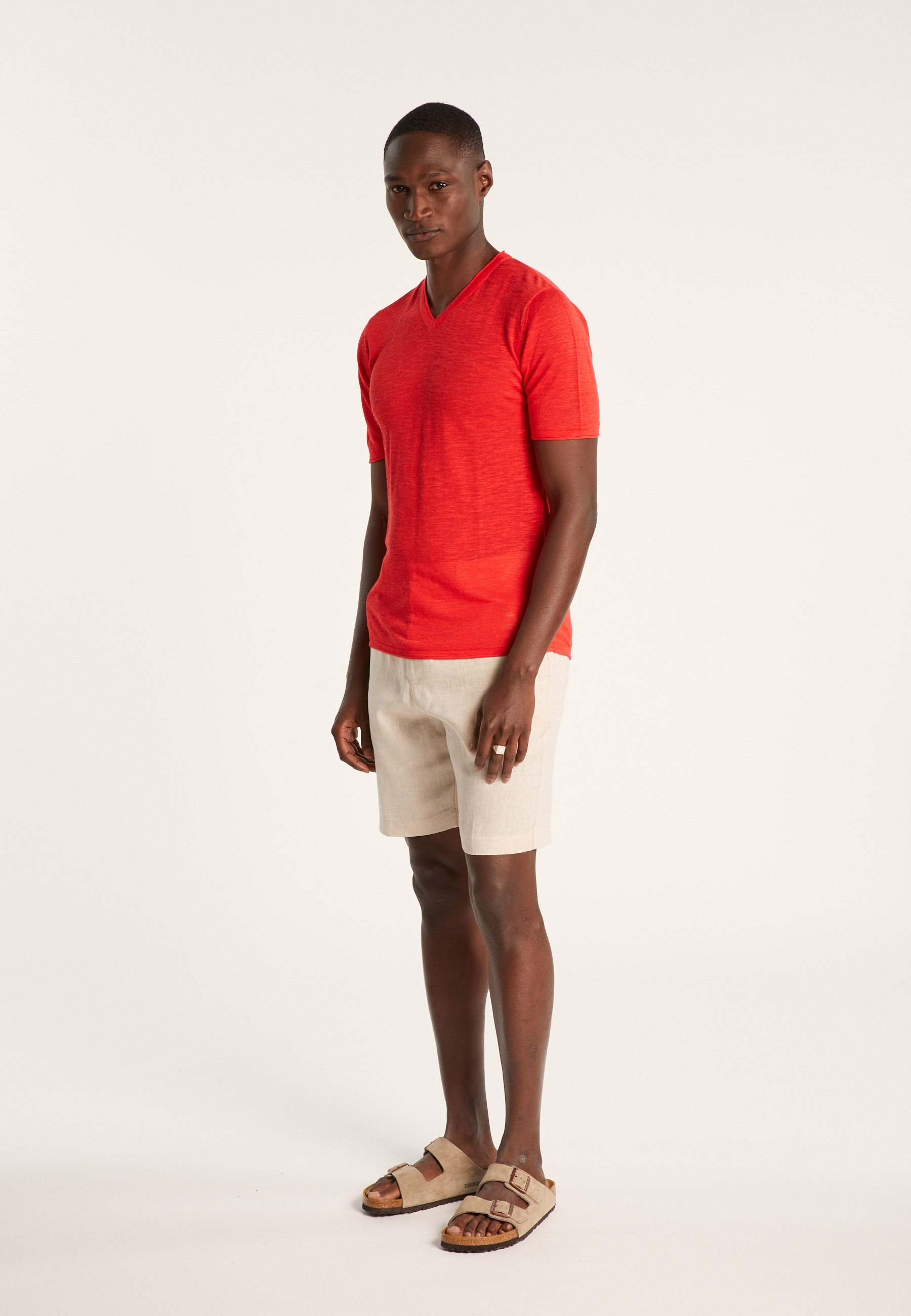 T-shirt col V en lin flammé - Reuben