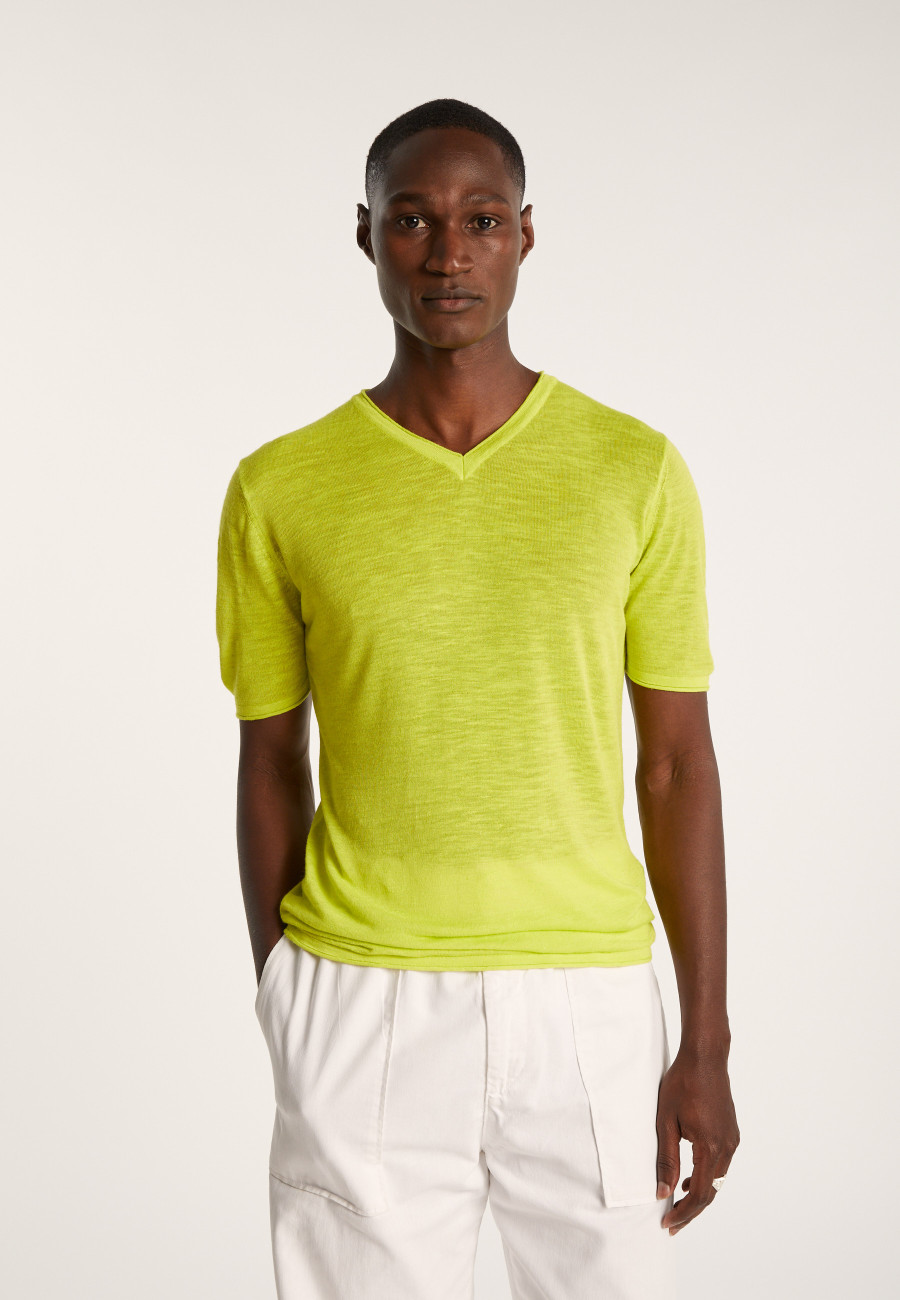 V-neck T-shirt in flamed linen - Reuben