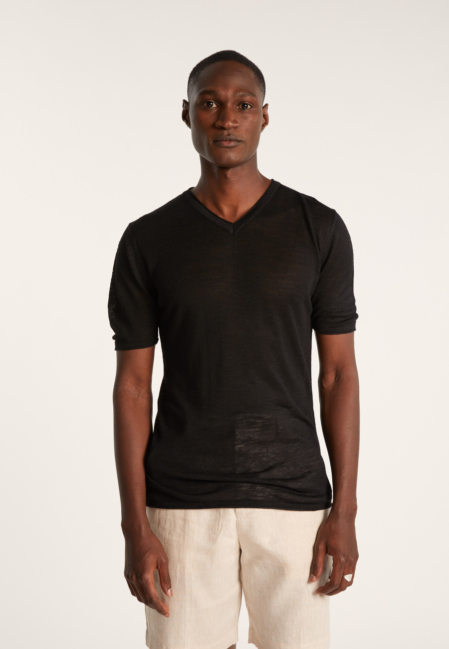 V-neck T-shirt in flamed linen - Reuben