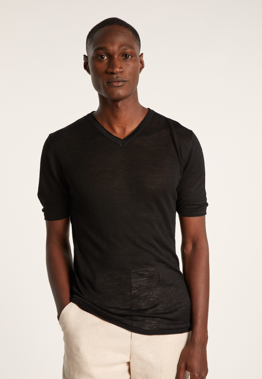 V-neck T-shirt in flamed linen - Reuben