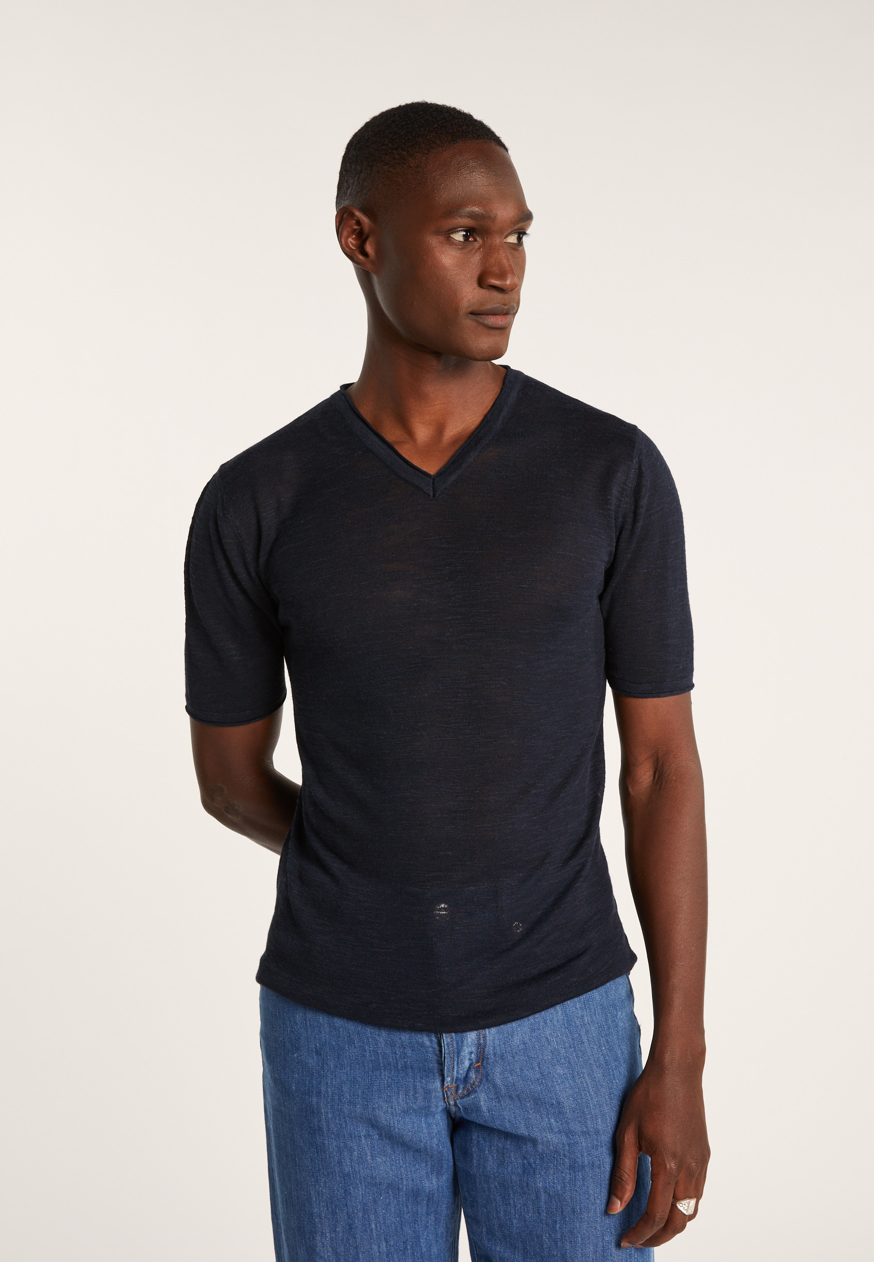 T-shirt col V en lin flammé - Reuben