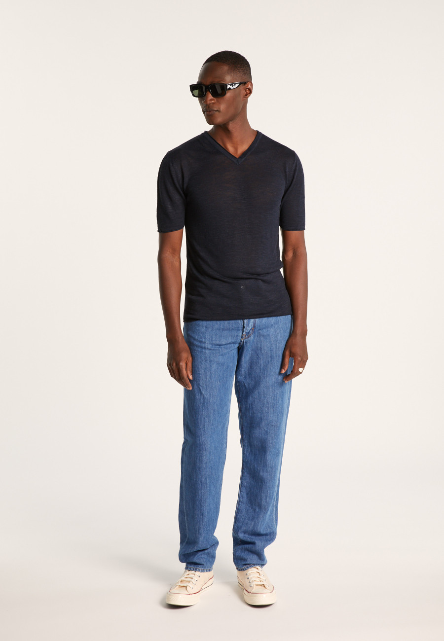 V-neck T-shirt in flamed linen - Reuben