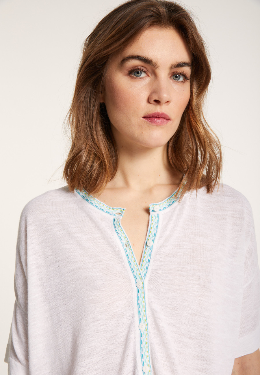 Short-sleeved cotton and linen cardigan - Lauria