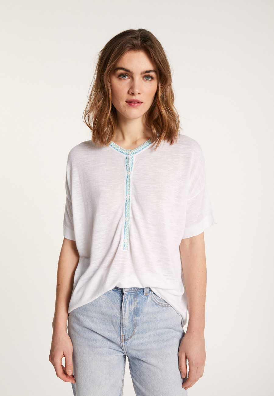Short-sleeved cotton and linen cardigan - Lauria