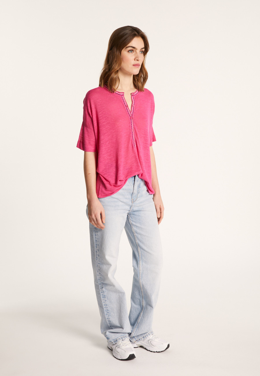 Short-sleeved cotton and linen cardigan - Lauria