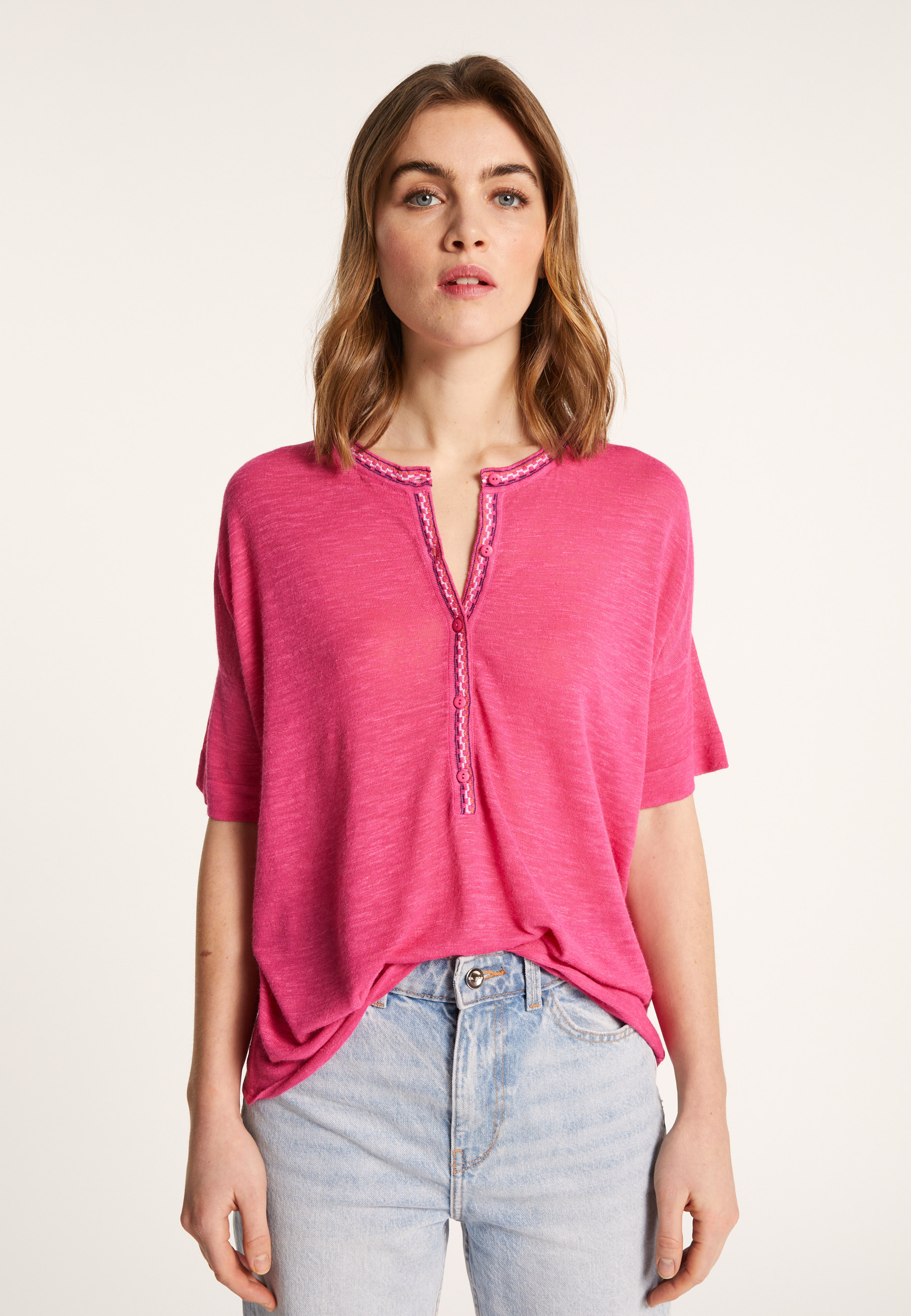 Short-sleeved cotton and linen cardigan - Laura