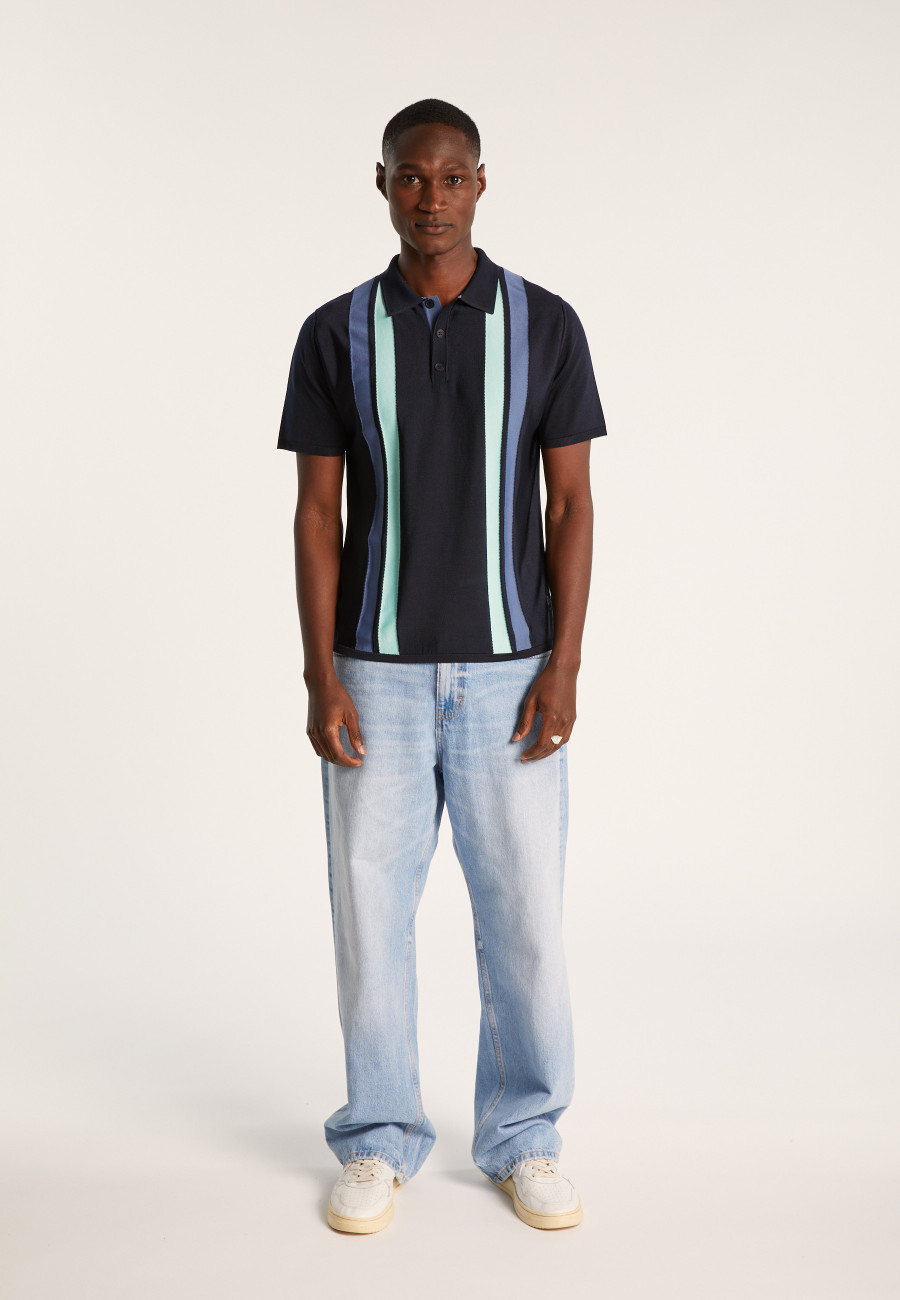 Polo 4 rayures verticales en Fil Lumière - Ilann