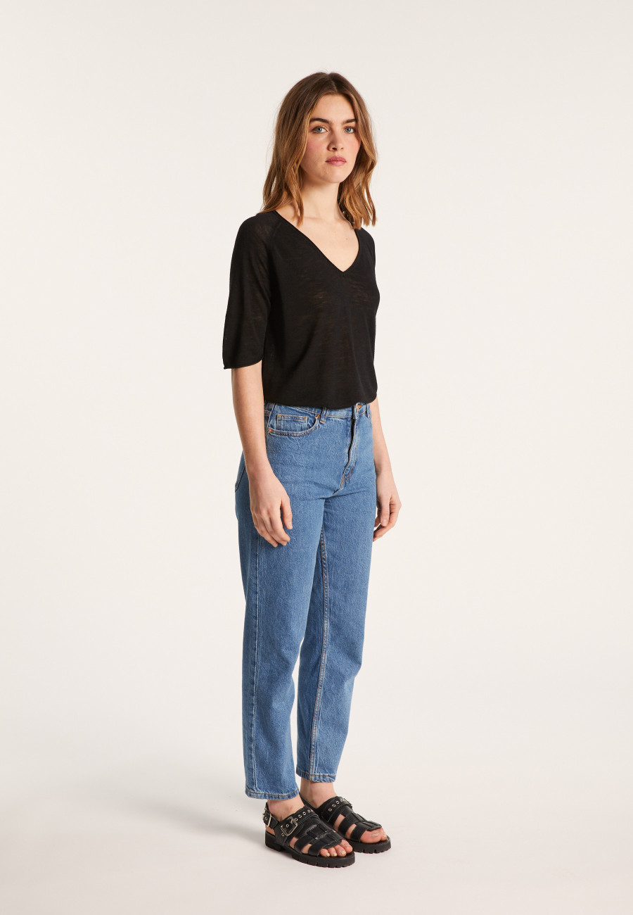 Flamed linen elbow sleeve t-shirt - Bonbon