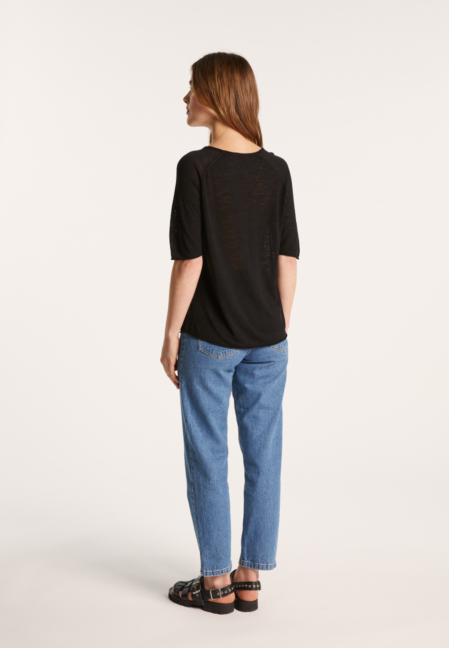 Flamed linen elbow sleeve t-shirt - Bonbon