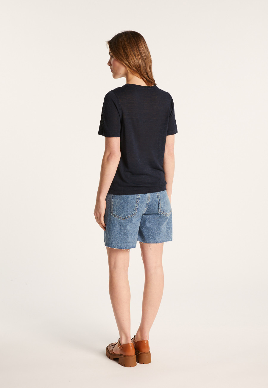 Camiseta de gola redonda de linho flamejado - Lucie