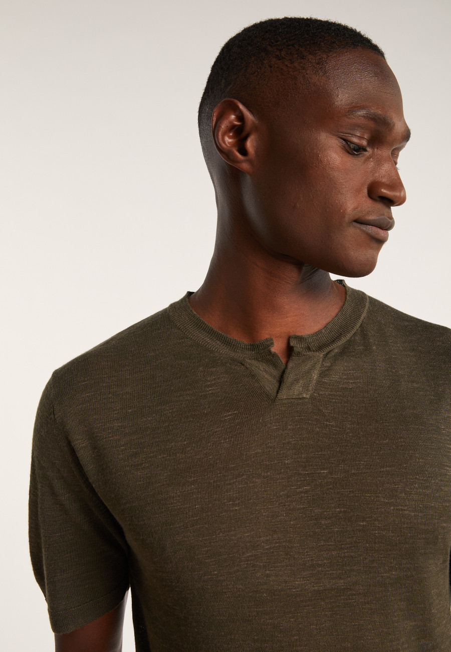 Slub linen t-shirt with Tunisian collar - Barakae
