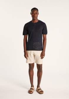 Slub linen t-shirt with Tunisian collar - Baraka