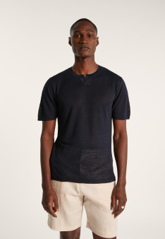 Slub linen t-shirt with Tunisian collar - Baraka