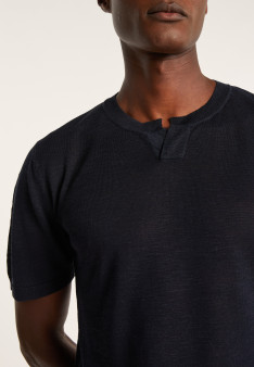 Slub linen t-shirt with Tunisian collar - Baraka
