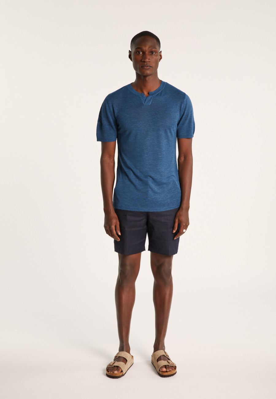 Slub linen t-shirt with Tunisian collar - Barakae