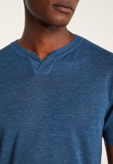 Slub linen t-shirt with Tunisian collar - Baraka
