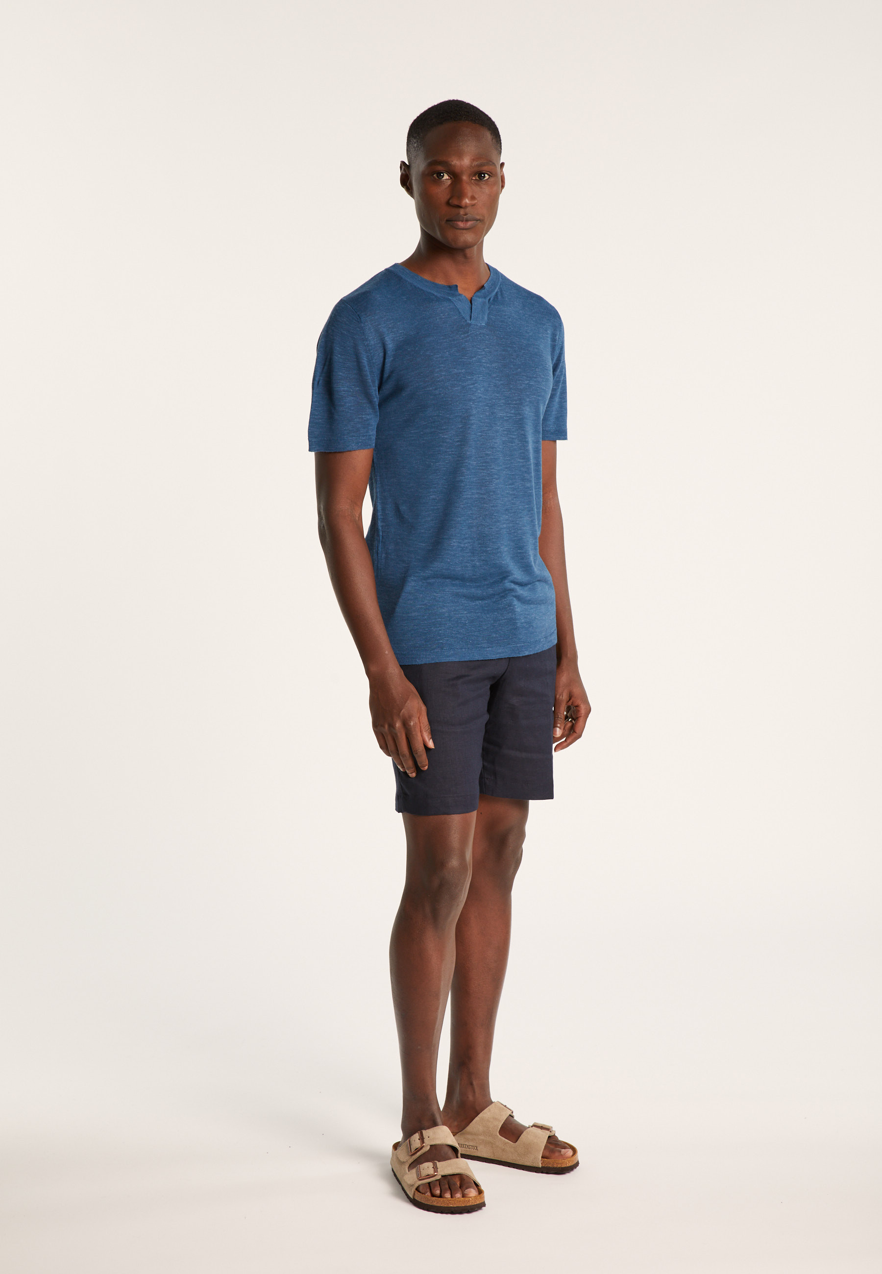 T-shirt col tunisien en lin flammé - Baraka 7212 fusain - 83 Kaki