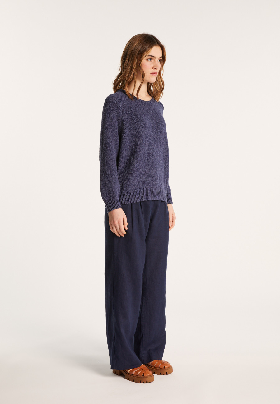 Round neck cotton and linen sweater - Nicky