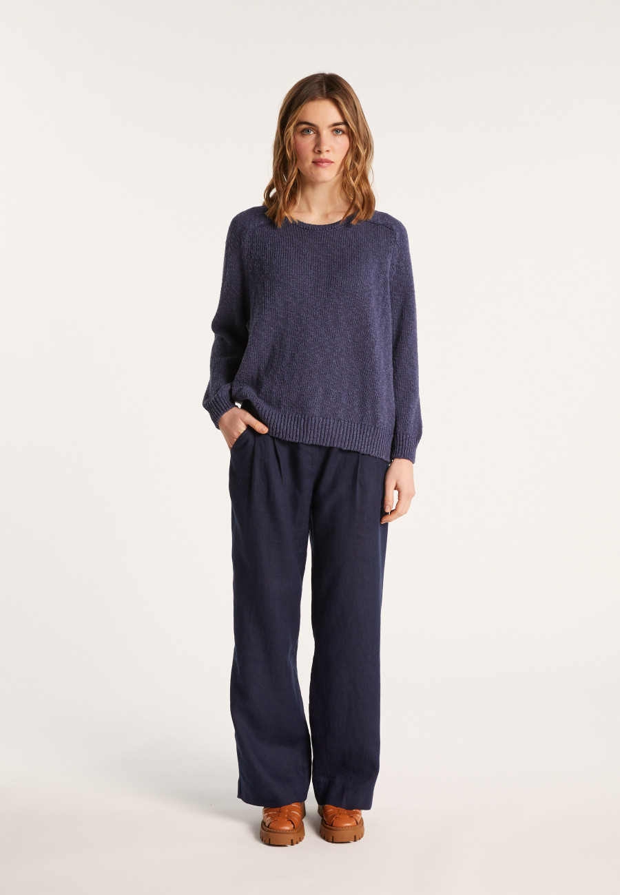 Round neck cotton and linen sweater - Nicky