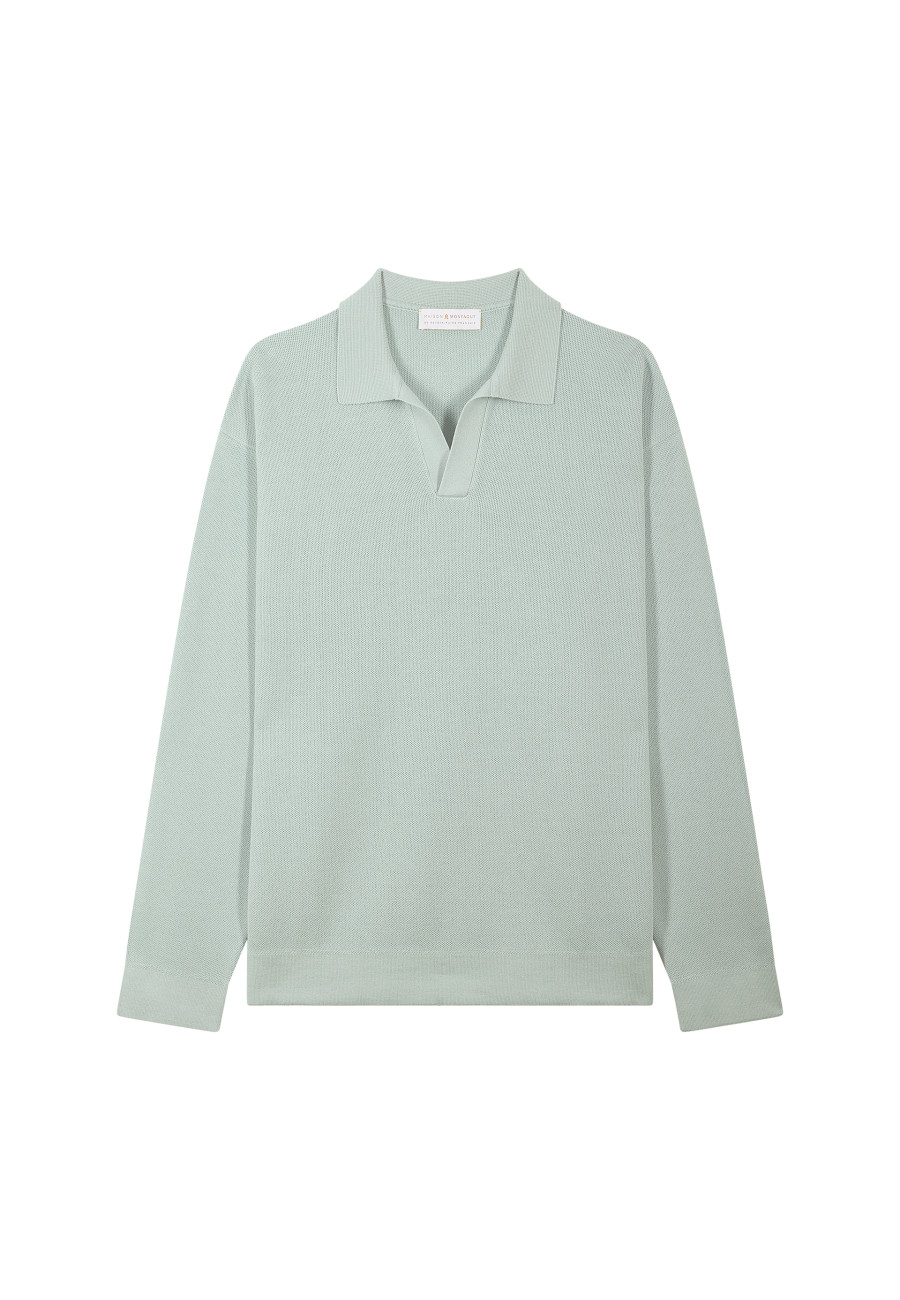 Long-sleeved polo shirt in flamed cotton and linen - Ido