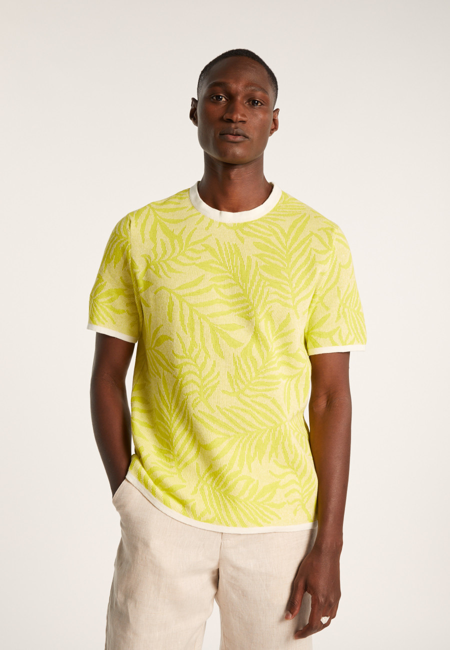 Round neck t-shirt with cotton linen blend pattern - Isham