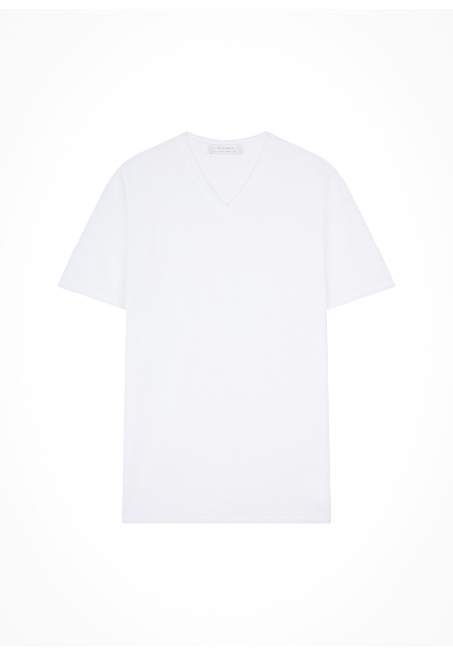 V-neck T-shirt in flamed linen - Reuben