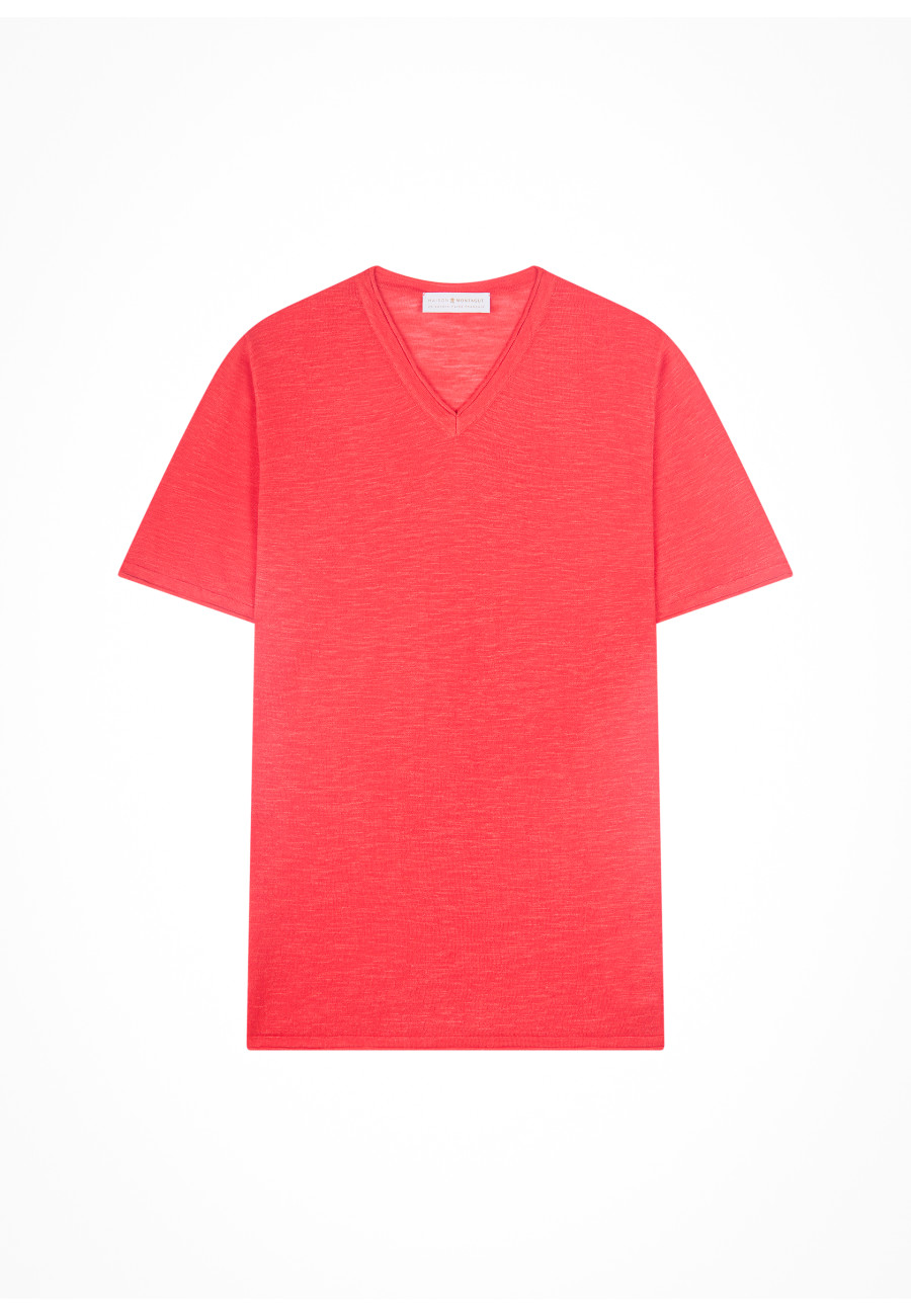 V-neck T-shirt in flamed linen - Reuben