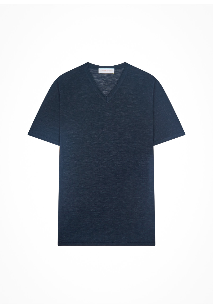V-neck T-shirt in flamed linen - Reuben
