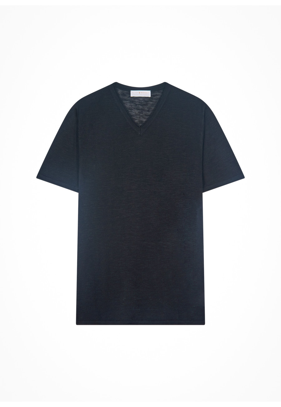 V-neck T-shirt in flamed linen - Reuben