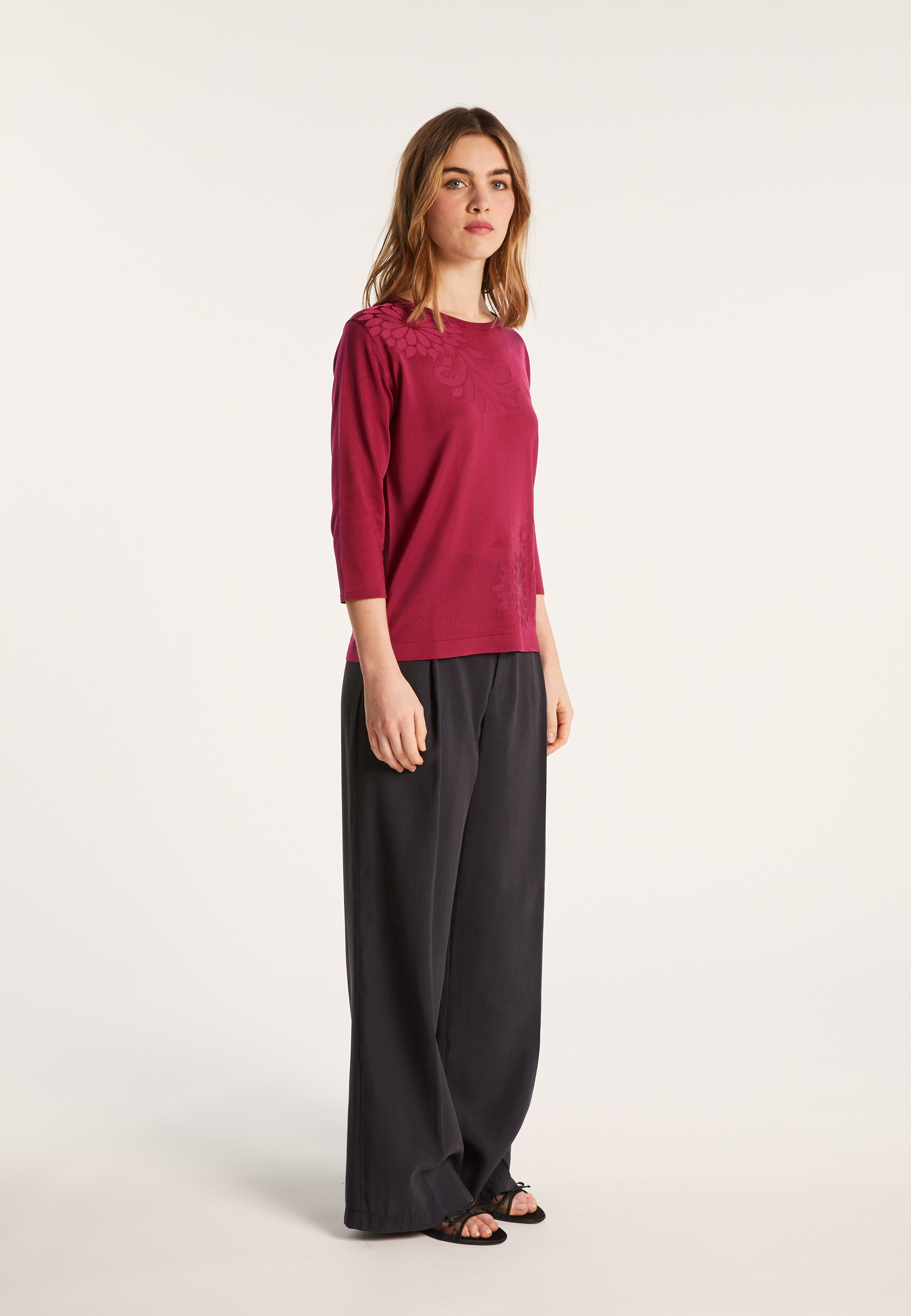 T-shirt manches coudes en Fil Lumière à motifs - Erica 0333 violette - 18 Violet foncé