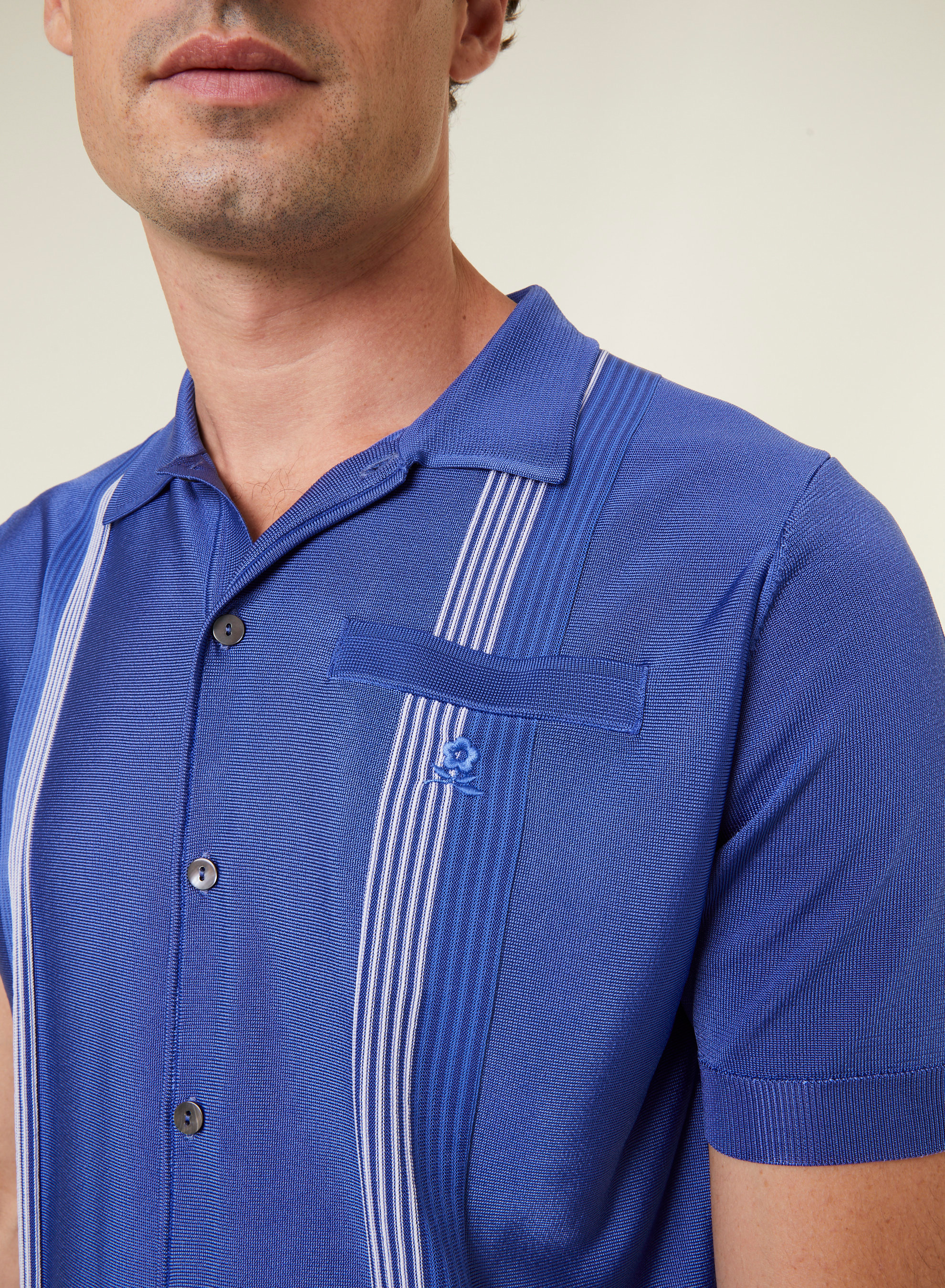 Chemise rayé manches courtes en Fil Lumière - Fabio 796 - 06 Bleu moyen
