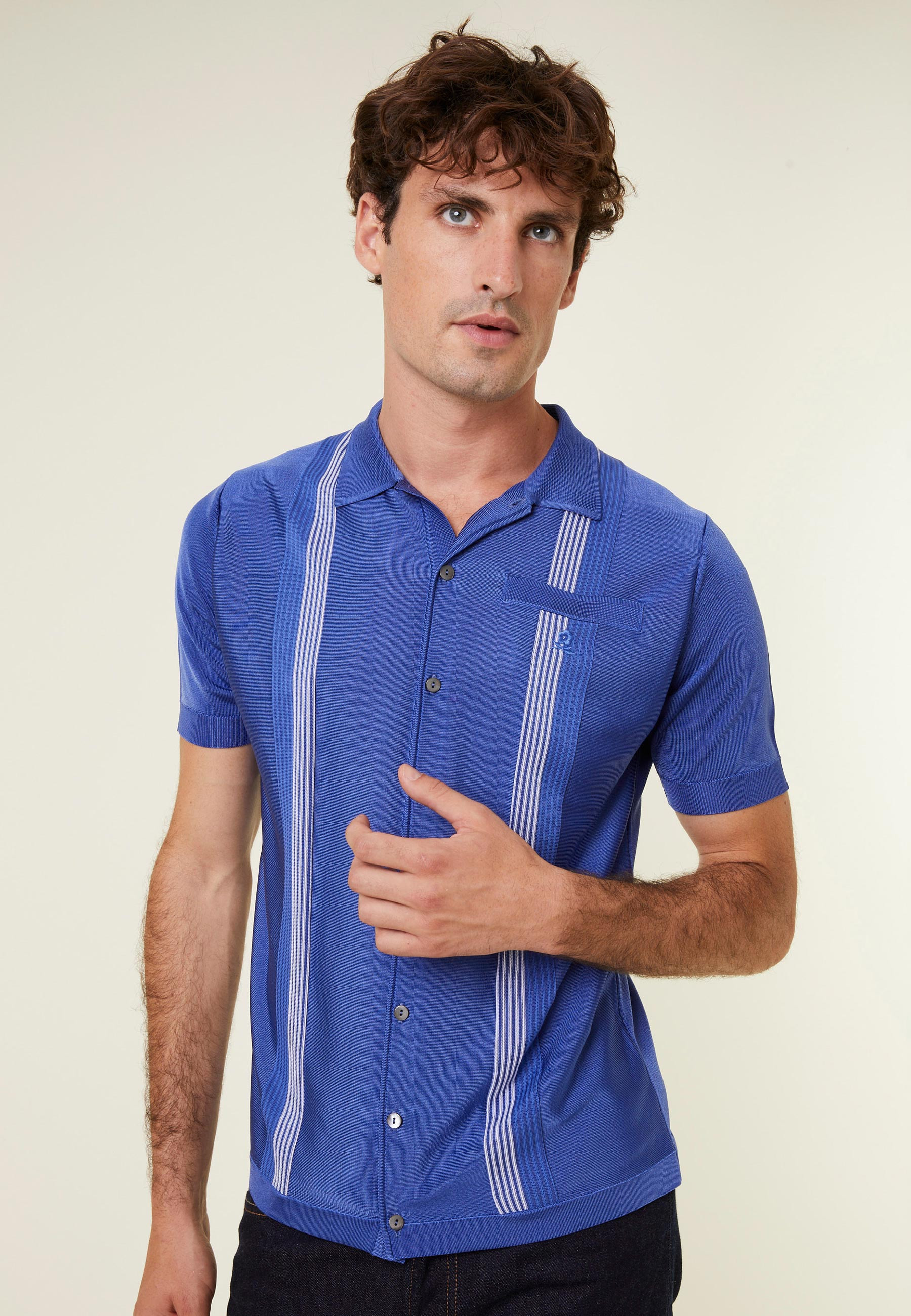 Chemise rayé manches courtes en Fil Lumière - Fabio 796 - 06 Bleu moyen