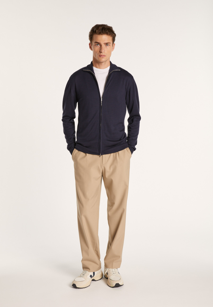 Zipped high-neck merino wool cardigan - Estian