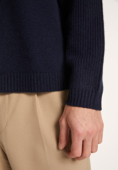 Pull tricolore en cachemire - Rudy 6735 navy/kaki/gris clair - 05 Bleu marine