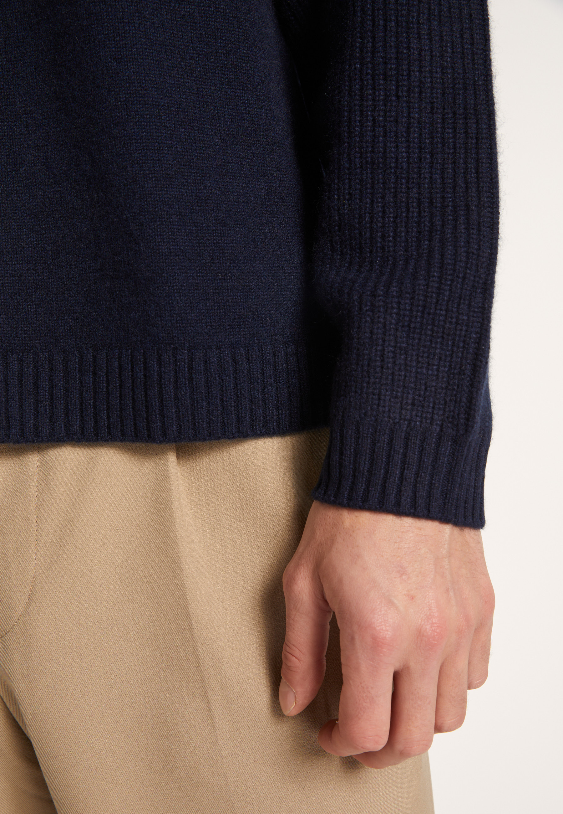 Pull tricolore en cachemire - Rudy 6735 navy/kaki/gris clair - 05 Bleu marine