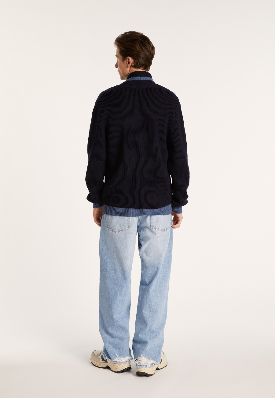 Cardigan de lã bicolor com botões - Loveo