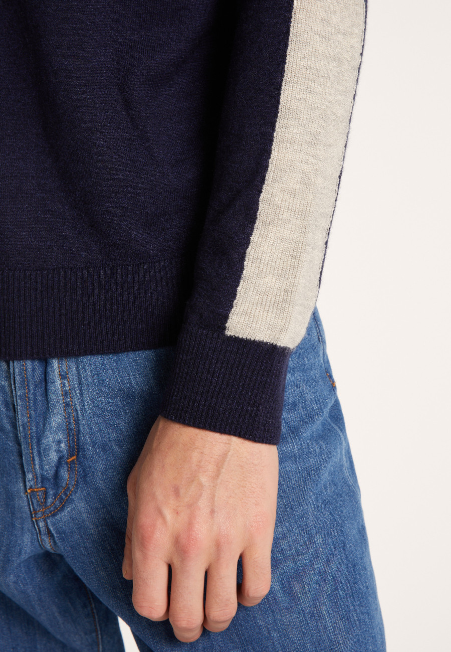 Pull bicolore col rond en lin cachemire - Perry