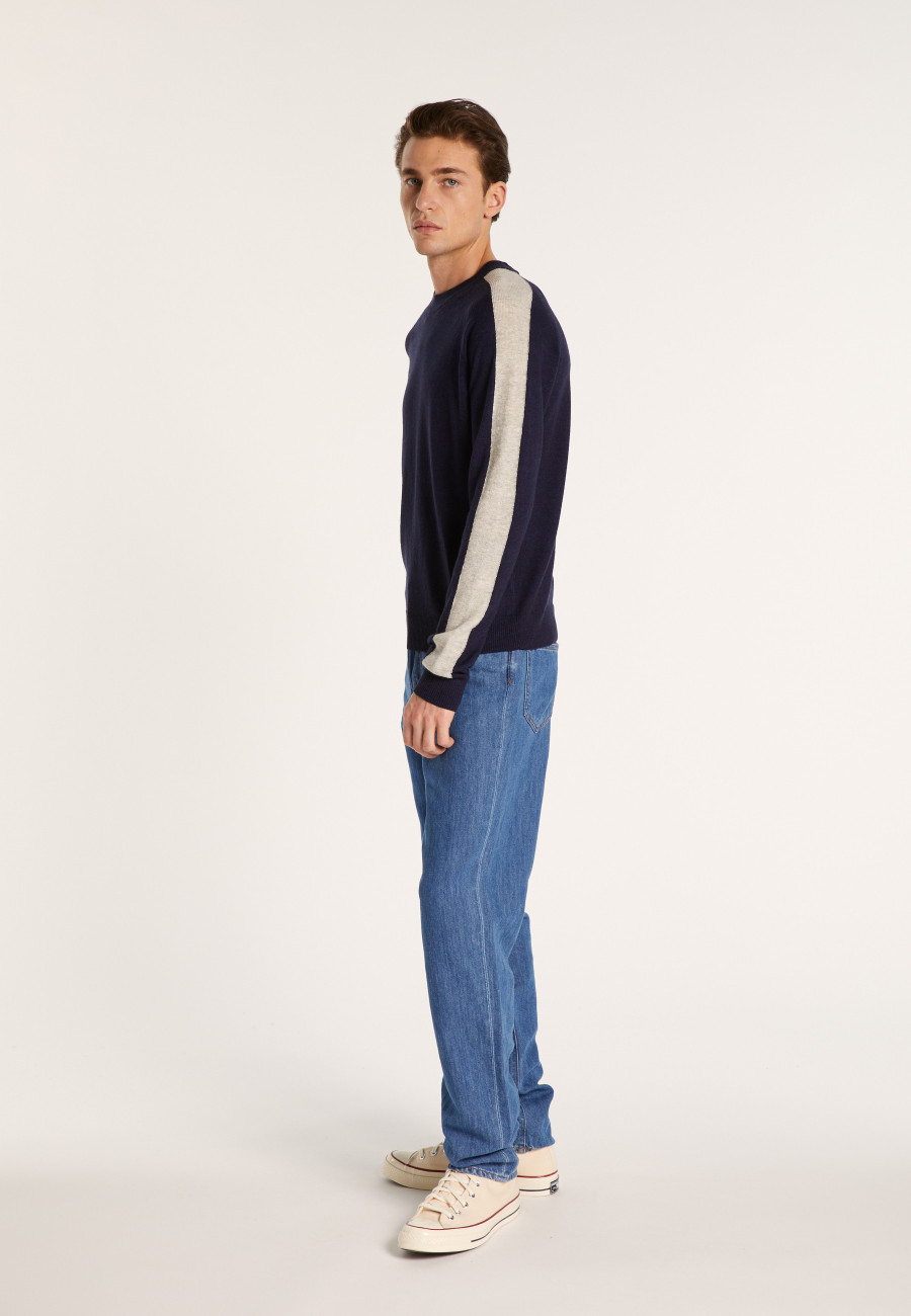 Two-tone round neck sweater in cashmere linen - Perry
