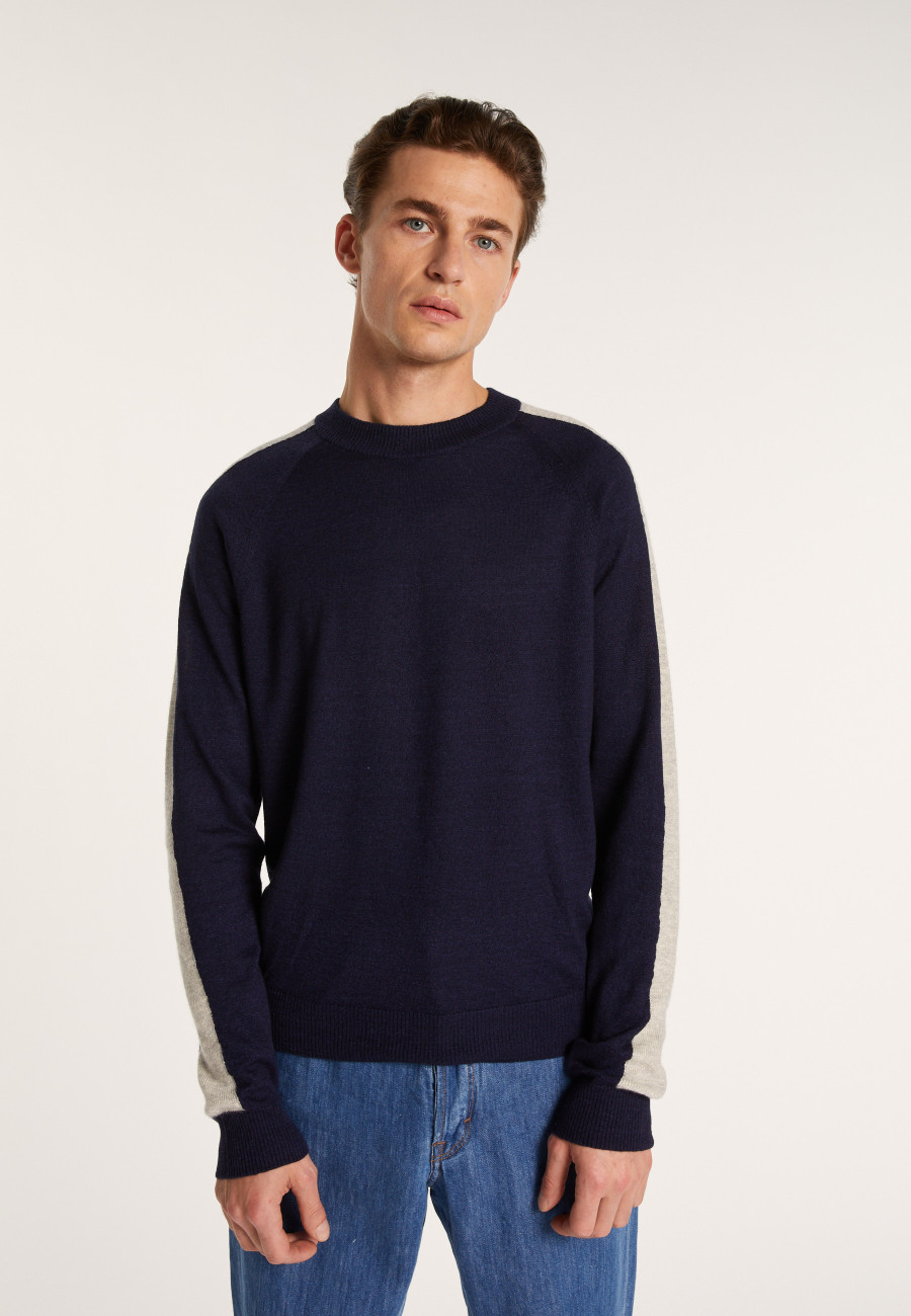 Two-tone round neck sweater in cashmere linen - Perry